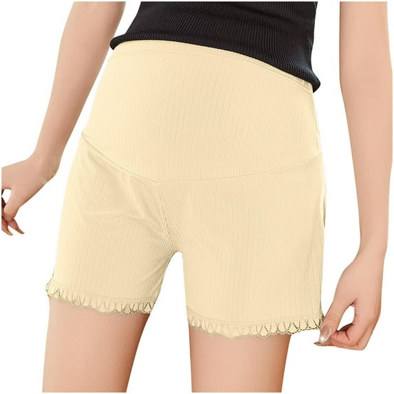 Ohufall Maternity Pajama Shorts for Women Summer Solid Color Casual Pregnancy Short Pants Comfy Breathable Elastic High Waist Belly Support Bottom Shorts