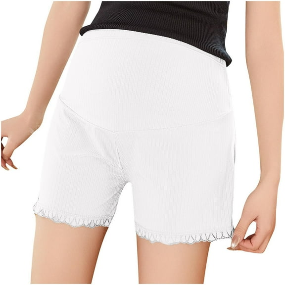 Ohufall Maternity Pajama Shorts for Women Summer Solid Color Casual Pregnancy Short Pants Comfy Breathable Elastic High Waist Belly Support Bottom Shorts