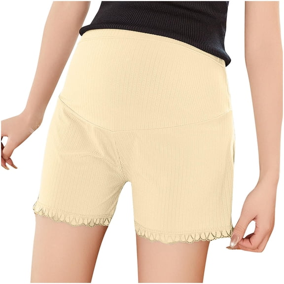 Ohufall Maternity Pajama Shorts for Women Summer Solid Color Casual Pregnancy Short Pants Comfy Breathable Elastic High Waist Belly Support Bottom Shorts