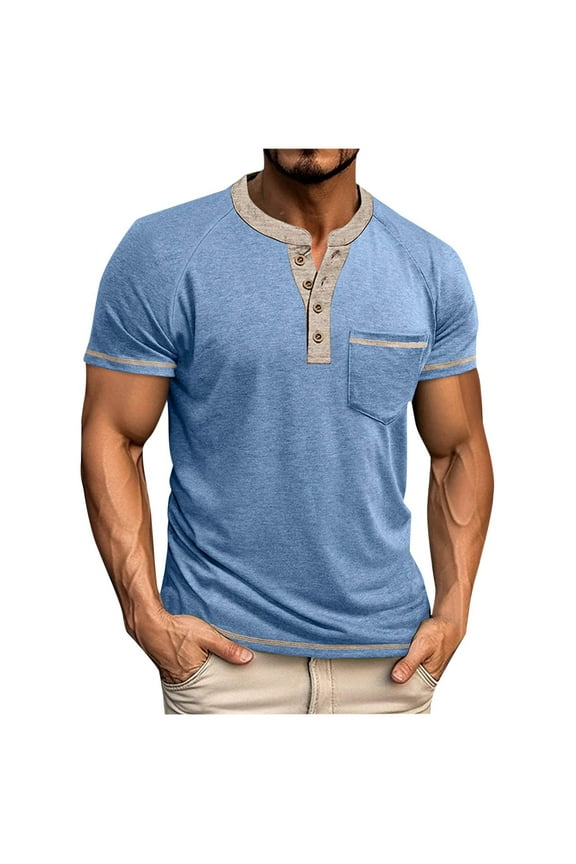 Men Henley Shirts Casual Short Sleeve Crew Neck Pullover Tops Summer Button Up T-Shirts with Pocket