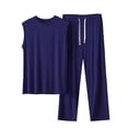 thumbnail image 1 of Ohufall Men's 2 Piece Modal Lounge Set Sleeveless Crew Neck Top with Drawstring Long Pants Casual Summer Outfit, 1 of 4