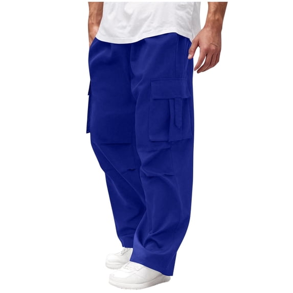Ohufall Men's Athletic Sport Pants Plus Size Lightweight Relaxed Fit Outdoor Hiking Pants Fashion Solid Casual Multi Pockets Gym Workout Pants for Men