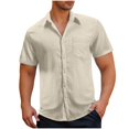 thumbnail image 1 of Ohufall Men's Button Down T-Shirts with Pocket Fashionable Casual Wave Wrinkle Cardigan Shirt Summer Solid Color Loose Short Sleeved Lapel Tees, 1 of 6