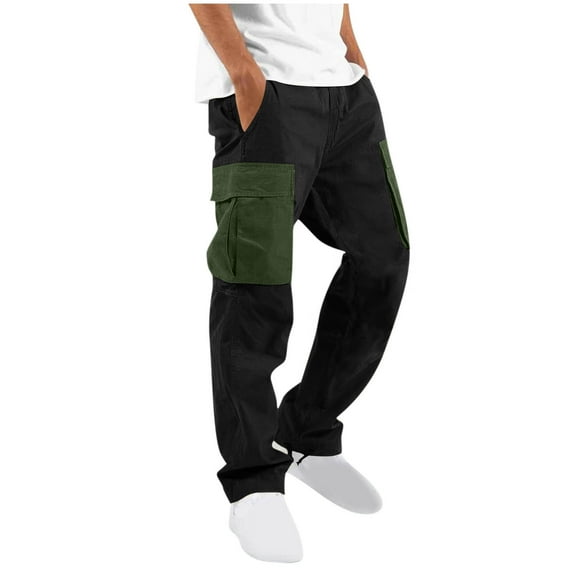 Ohufall Men's Colorblock Cargo Pants Fashion Casual Multi-Pockets Outdoor Camping Straight Leg Trousers Lightweight Relaxed Fit Jogging Work Pants for Men