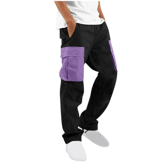 Ohufall Men's Colorblock Cargo Pants Fashion Casual Multi-Pockets Outdoor Camping Straight Leg Trousers Lightweight Relaxed Fit Jogging Work Pants for Men