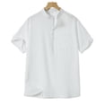 thumbnail image 1 of Ohufall Men's Cotton Linen Pullover Shirts Short Sleeve Button Down Shirts Wrinkle Free Loose Fit Casual Vacation Beach Summer Tops, 1 of 7