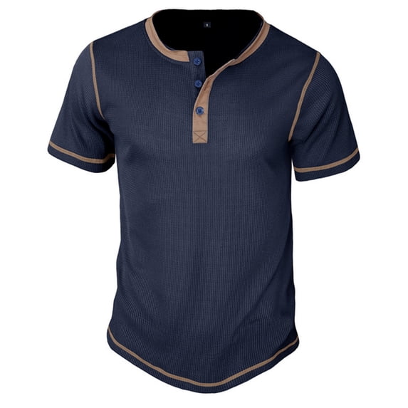 Ohufall Men's Henley Shirts Three Buttons Round Neck Short Sleeve T-Shirt Solid Color Casual Summer Fashion Mens Tshirts