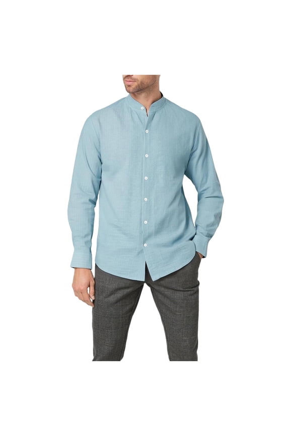 Men's Long Sleeve Dress Shirts Stretch Loose Stripe Printed Button Down Shirt Fashion Casual Stand Collar Formal Business Shirts for Men