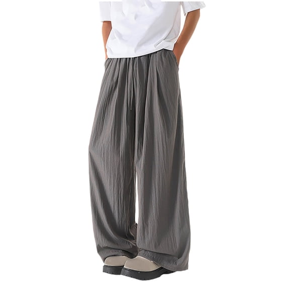 Ohufall Men's Plus Size Casual Pants Fashion Loose Fit Quick-drying Wide Leg Jogger Pants Solid Comfortable Pocket Drawstring Elastic Waist Beach Pants