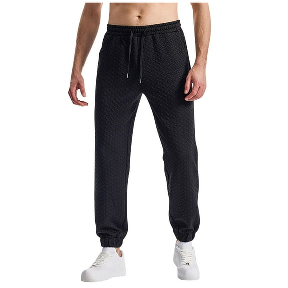 Ohufall Men's Plus Size Sweatpants Fashion Solid Jacquard Elastic Waist Drawstring Trousers Casual Relaxed Fit Jogging Harem Pants for Men