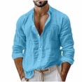 thumbnail image 1 of Ohufall Men's Shirts Cotton Linen Turndown Collar Button Top Long Sleeve Fashion Comfort Casual Tshirts, 1 of 7
