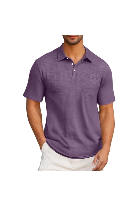 Men's Short Sleeve T Shirt with Pocket,Lightweight Button Cotton T-shirt Regular Fit Work Office Pullover Shirts Summer Tops 2025