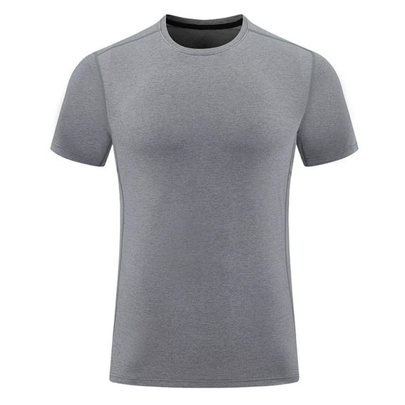 Ohufall Men's Solid Color Stretch-Fitted Casual Short Sleeve T-Shirt Breathable Slim Fit Round Neck Pullover Shirt for Daily Wear