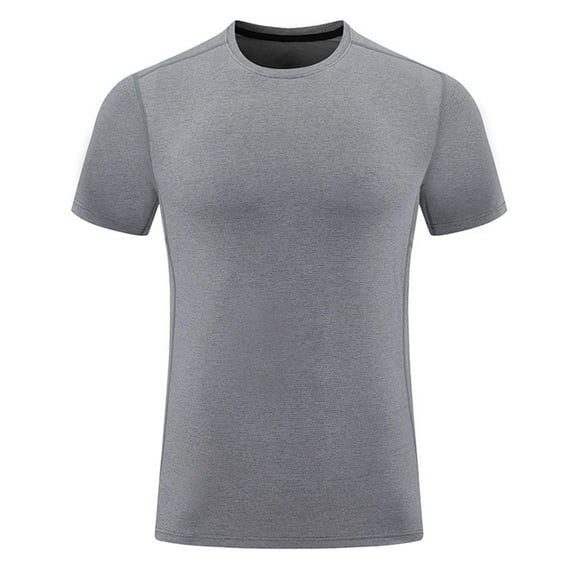 Ohufall Men's Solid Color Stretch-Fitted Casual Short Sleeve T-Shirt Breathable Slim Fit Round Neck Pullover Shirt for Daily Wear