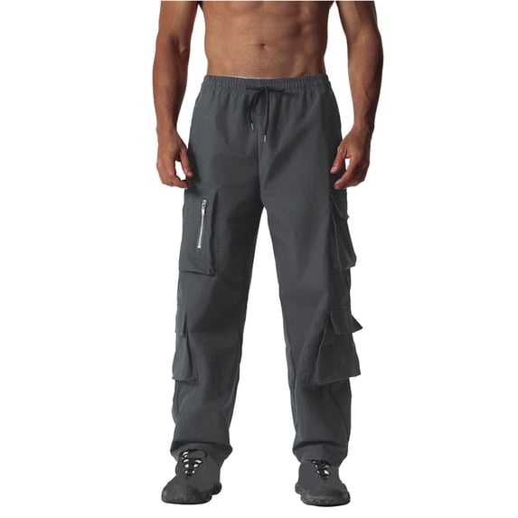 Ohufall Men's Work Pants Lightweight Loose Fit Multi-Pocket Cargo Pants Fashion Solid Casual Drawstring Elastic Waist Jogger Pants for Men