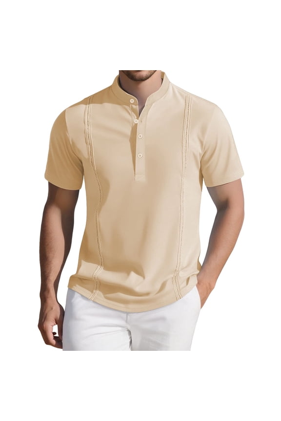 Mens Henry T-shirt Button Short Sleeve Tshirt Summer Lightweight Business Casual Tops