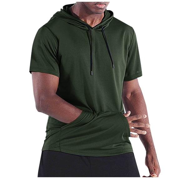 Ohufall Mens Hooded Drawstring Tops Short Sleeve Relaxed Fit Hoodie Lightweight Casual Solid Color Tee Tops Fashion Versatile Pullover Athletic Streetwear for Men