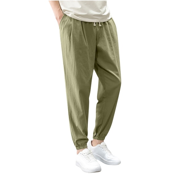 Ohufall Mens Pants Plus Size Lightweight Comfy Elastic Waist Drawstring Trouser Solid Color Casual Jogger Pants for Men