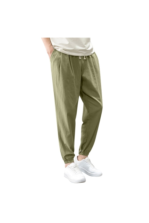 Mens Pants Plus Size Lightweight Comfy Elastic Waist Drawstring Trouser Solid Color Casual Jogger Pants for Men