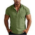 thumbnail image 1 of Ohufall Mens Plus Size Shirts Button Stand Collar Pullover Tee Shirts Short Sleeve Loose Solid Tops, 1 of 8