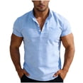 thumbnail image 1 of Ohufall Mens Plus Size Shirts Button Stand Collar Pullover Tee Shirts Short Sleeve Loose Solid Tops, 1 of 8