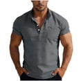 thumbnail image 1 of Ohufall Mens Plus Size Shirts Button Stand Collar Pullover Tee Shirts Short Sleeve Loose Solid Tops, 1 of 8