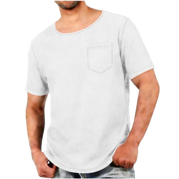 Ohufall Mens Pocket T-Shirts Solid Color Imitation Denim Top Short Sleeve Loose Crew neck Casual Daily Summer Fashion Tshirt