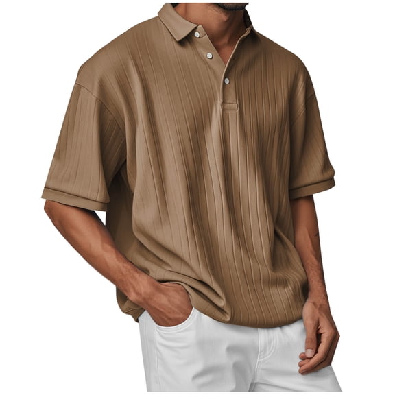 Ohufall Mens Short Sleeve Shirts Fashion Solid Casual Button Lapel Tees Summer Relaxed Fit Comfy Lounge T-shirt for Men