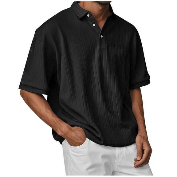 Ohufall Mens Short Sleeve Shirts Fashion Solid Casual Button Lapel Tees Summer Relaxed Fit Comfy Lounge T-shirt for Men