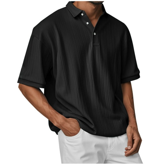 Ohufall Mens Short Sleeve Shirts Fashion Solid Casual Button Lapel Tees Summer Relaxed Fit Comfy Lounge T-shirt for Men