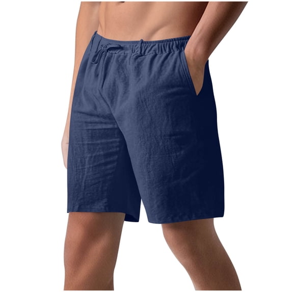 Ohufall Mens Shorts Men's Linen Shorts, Casual Cotton Linen Elastic Waist Shorts for Men Lightweight Summer Beach Short Pants with Pockets and Drawstring