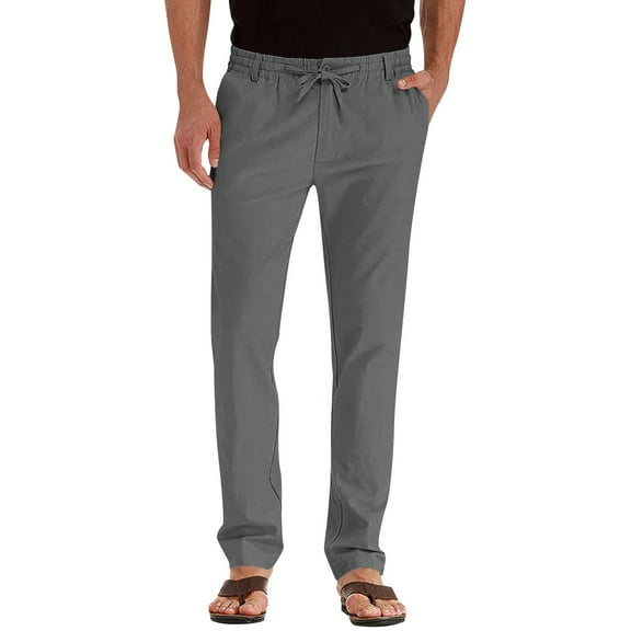 Ohufall Mens Sweatpants Business Loose Large Size Elastic Waist Cotton All-match Solid Color Clearance