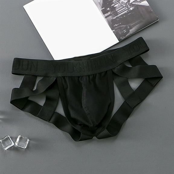 Ohufall Mens Underwear Men Casual Hollow-carved Design Sexy Double Thong Panties Hip Lift Low Waist Underwear Pants Clearance