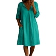 thumbnail image 1 of Ohufall Midi Dress for Women V Neck Long Sleeve Solid Color Dresses Comfort Pleated Lightweight Dress, 1 of 5