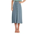 thumbnail image 1 of Ohufall Midi Skirts for Women Fashion Solid Pleated High Waist Button Down Skirt Summer Flowy Casual A Line Long Skirts for Women, 1 of 9