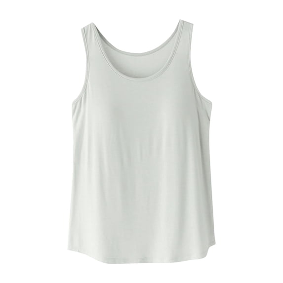 Ohufall Modal Pajama Tank Tops for Women Solid Casual Sleeveless Crew Neck Sleep Shirts with Chest Pads Women's Fashionable Soft Comfy Home Loungewear