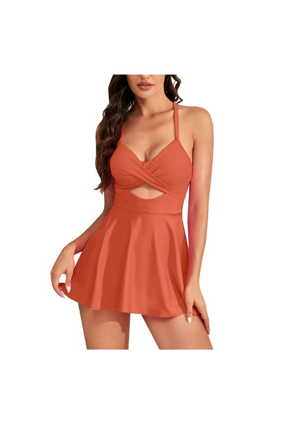 One Piece Swimsuits for Women Push Up Swimdress Bathing Suits Cutout Swimming Skirt Ladies Tummy Control Wrap Swimwear