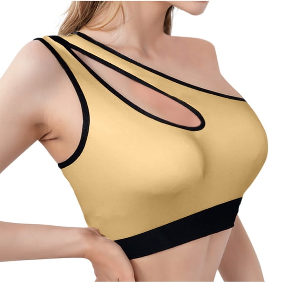 Ohufall One Shoulder Bra for Women Push Up Thin Breathable Sports Bra for Fitness Yoga Workout Underwire Free Sports Bra
