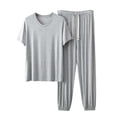 thumbnail image 1 of Ohufall Outfits for Men 2 Piece Modal Lounge Short-Sleeve Top and Casual Spring Summer Drawstring Long Pants Set, 1 of 4