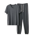thumbnail image 1 of Ohufall Outfits for Men 2 Piece Modal Lounge Short-Sleeve Top and Casual Spring Summer Drawstring Long Pants Set, 1 of 4