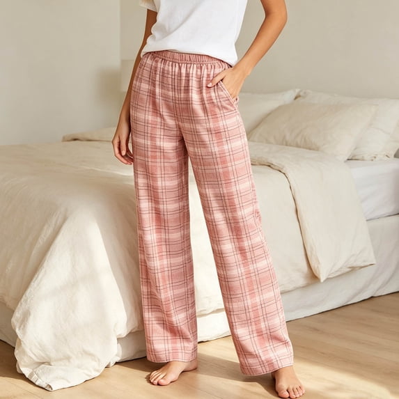 Ohufall Pajama Pant for Women Plaid Elastic Waist Soft Pant Sleep Lounge Comfort Casual Sleepwear