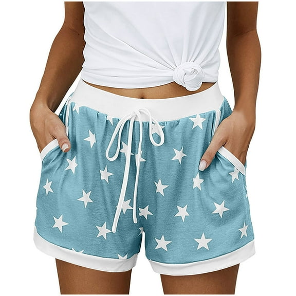 Ohufall Pajama Shorts for Women Summer Cute Star Printed Drawstring Elastic Waist Sleep Short Loose Comfy Lounge Pj Bottoms with Pockets