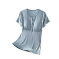 thumbnail image 1 of Ohufall Pajama Tops for Women with Built in Bra Plus Size Solid Casual Short Sleeve Crew Neck Sleep T Shirts Womens Soft Comfy Button Up Loungewear Tees, 1 of 5