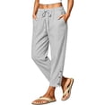 thumbnail image 1 of Ohufall Pants for Women Lightweight Drawstring Elastic Waist Pant Wide Leg Button Pocket Pant, 1 of 6