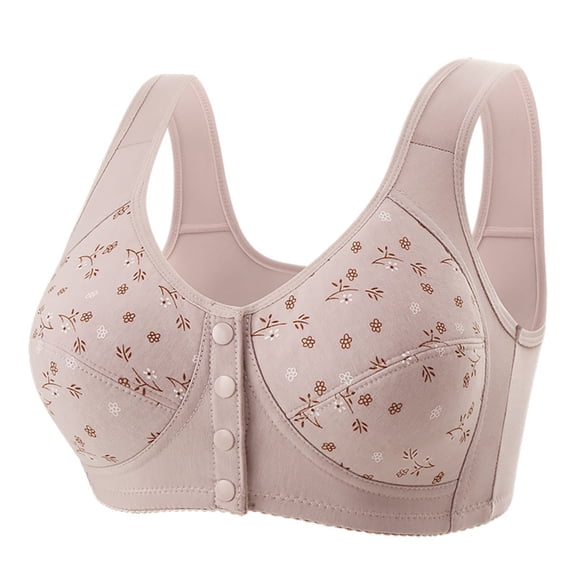 Ohufall Plus Size Bras for Women Soild Wire Free Underwear Front Closing Bra Comfort Everyday Underwear Bras，36BC-50B/C