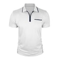 thumbnail image 1 of Ohufall Plus Size T-shirts for Men Patchwork Quarter Zipper Pocket Tee Shirts Short Sleeve Turn-down Collar Tops, 1 of 5