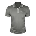 thumbnail image 1 of Ohufall Plus Size T-shirts for Men Patchwork Quarter Zipper Pocket Tee Shirts Short Sleeve Turn-down Collar Tops, 1 of 5