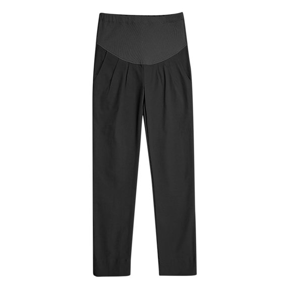 Ohufall Plus Size Women's Maternity Work Pants Fashion Casual High Waisted Belly Support Suit Pants Summer Solid Loose Straight Pants for Pregnant Women
