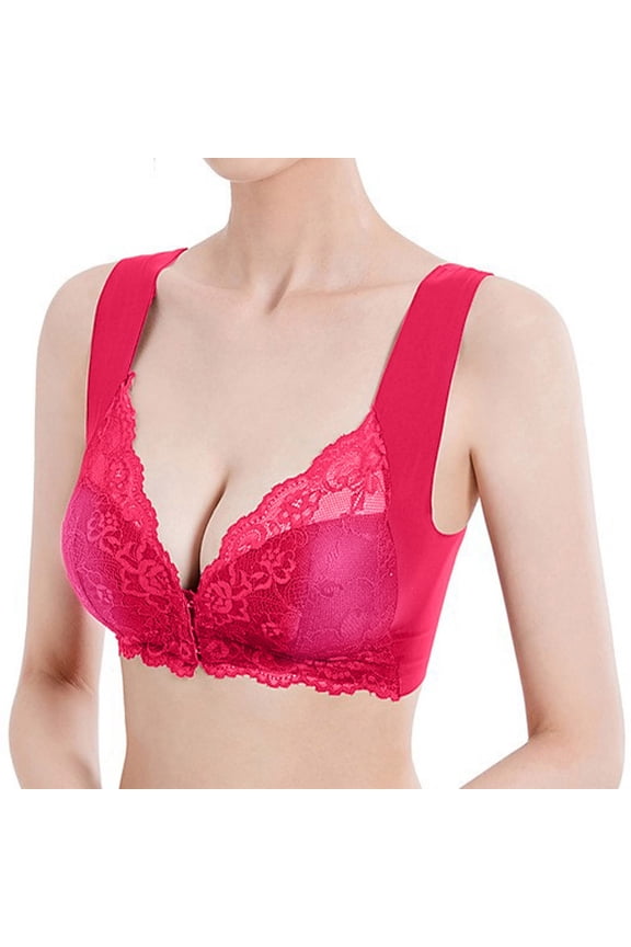Push Up Front Closure Bras for Women No Underwire Low Cut Deep V Seamless Bra Bralette Plus Size Full Coverage Bras