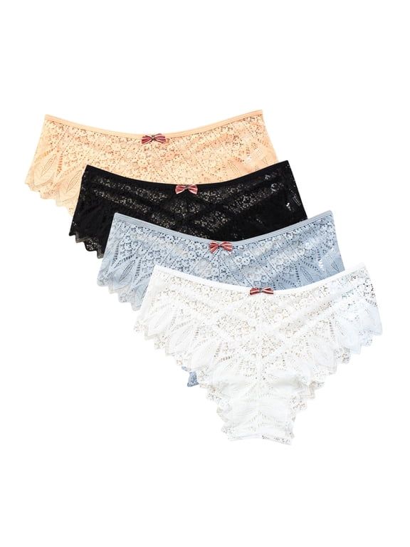 Sexy Lace Underwear for Women, Invisible Seamless Lace Panties for Women, Half Back Coverage Womens Panties Bikini, 4Pack